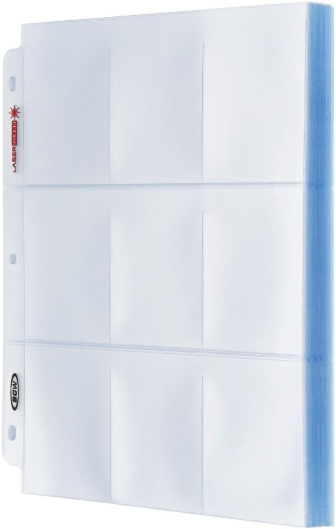 BCW LaserWeld 9 Pocket Pages - 500 Page Pack | Glass-Like Clear Flat Lay | Premium Ultra Flat and Clear Pocket Pages for Cards | Trading Card Binder Sleeves for Pokemon, MTG, Baseball, Basketball