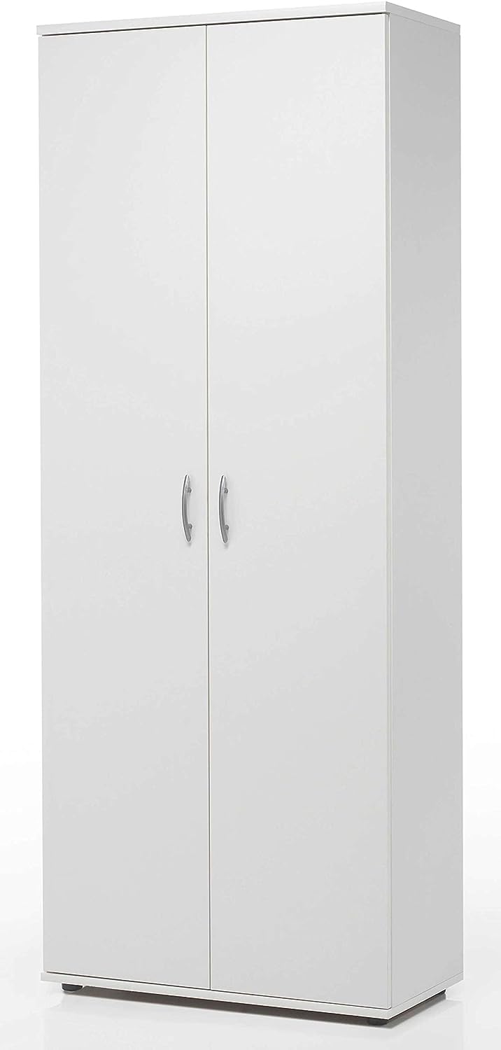 Scarpiera Salvaspazio in Legno Laminato Bianco, 70 x 34 x 176 cm, 5 Ripiani, 2 Ante