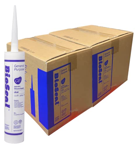 Image of Clear BioSeal 100% Silicone Sealant Caulk General Purpose, Waterproof and No Odor 10.1 Ounce Cartridge, 50 Clear Tubes Set