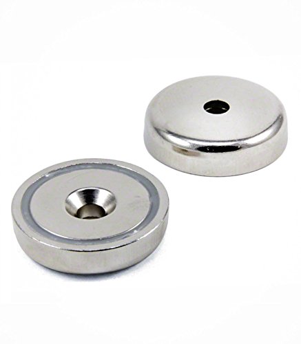 Super Strong Round Base Cup Magnet Mount Fastener w/ Countersunk Hole - 88 LBS PULL Force (N45) - 1.26" Dia 2 Pc Set - Rare Earth Disc Magnetic Ring Latch | MEKBOK Products Magnets