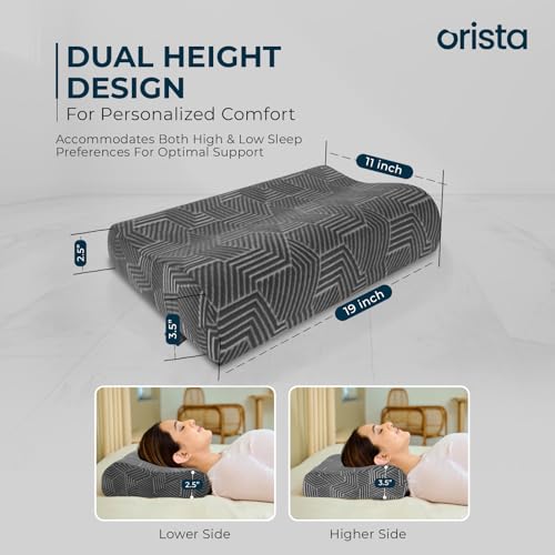Image of Orista Advance Gel Blended Contour Memory Foam Pillow | 2 Year Warranty |Orthopedic Neck & Shoulder Support Pillow for Sleeping | Improves Posture & Spinal Alignment | 19 x 11 x 3.5 Inch | Set of 1