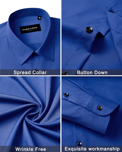 Image of Alimens & Gentle Men's Dress Shirts Long Sleeve Wrinkle Free Stretch Business Casual Wedding Button Down Shirt