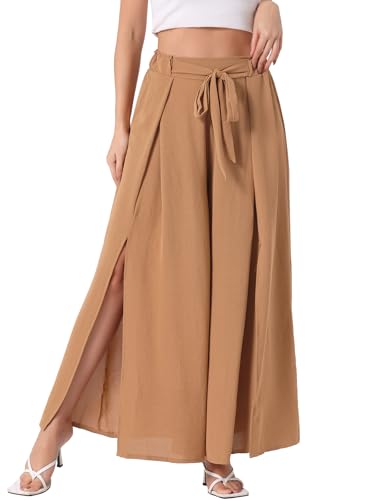 Allegra K Women's High Slit Hem High Waist Casual Wide Leg Long Palazzo Pants
