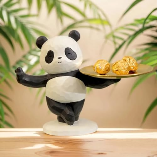 Image of ARMONIA Butler Panda Decorative Figurine with Gold Tray,Balanced Design,Cute Animal Figurine Multipurpose Storage Stand for Keys,Candy,Jewelry,Premium Home Decor Accent for Living Room,Office, Gifting