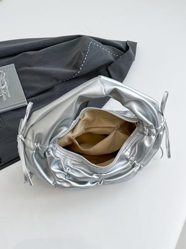 MakeMeChic Women's Bow Crescent Shoulder Bag Top Handle Ruched Y2k Underarm Bags4