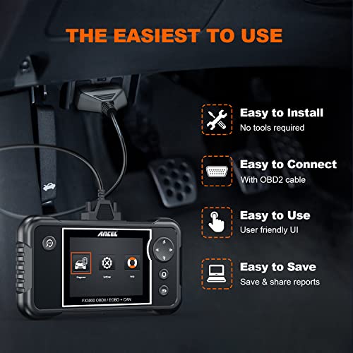 ANCEL OBD2 Scanner FX3000 Scan Tool, 5 Reset Services, Battery Registration Tool, ABS Bleeding/SAS Calibration/EPB/Oil Reset Car Diagnostic Scanner, ABS/SRS/at/Check Engine Code Reader Free Update