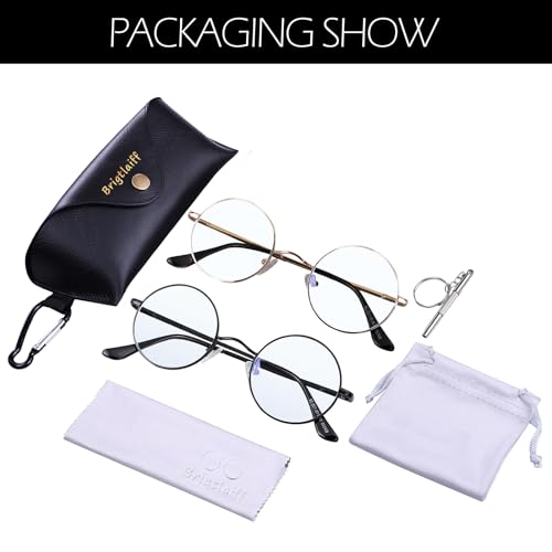 Image of Brigtlaiff Round Blue Light Blocking Glasses for Men Women, Computer Gaming TV Glasses Anti Eyestrain with Metal Frame