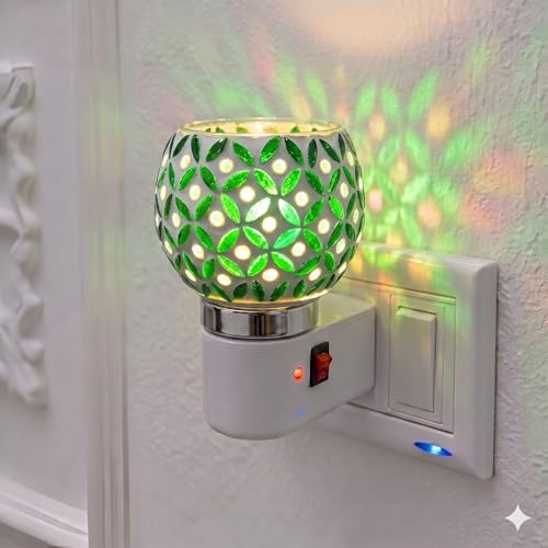Image of Electric Kapoor Dani with Night Lamp & Camphor Diffuser - Premium Ceramic Dhoop Burner for Pooja, Home & Office. Versatile Electric Aroma Burner for Aromatherapy & Repellent. (Green)