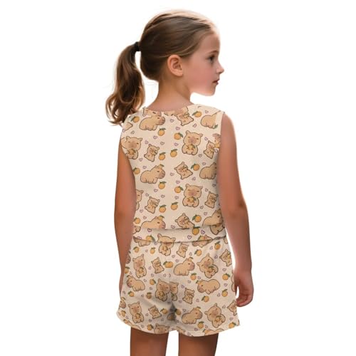ZPINXIGN Funny Capybara Girls Sleeveless Summer Outfits Breathable & Lightweight Tracksuit Cute Clothes for Tween Girls 11-12 Tank Top and Shorts Set with Pocket for Hiking Workout Tennis