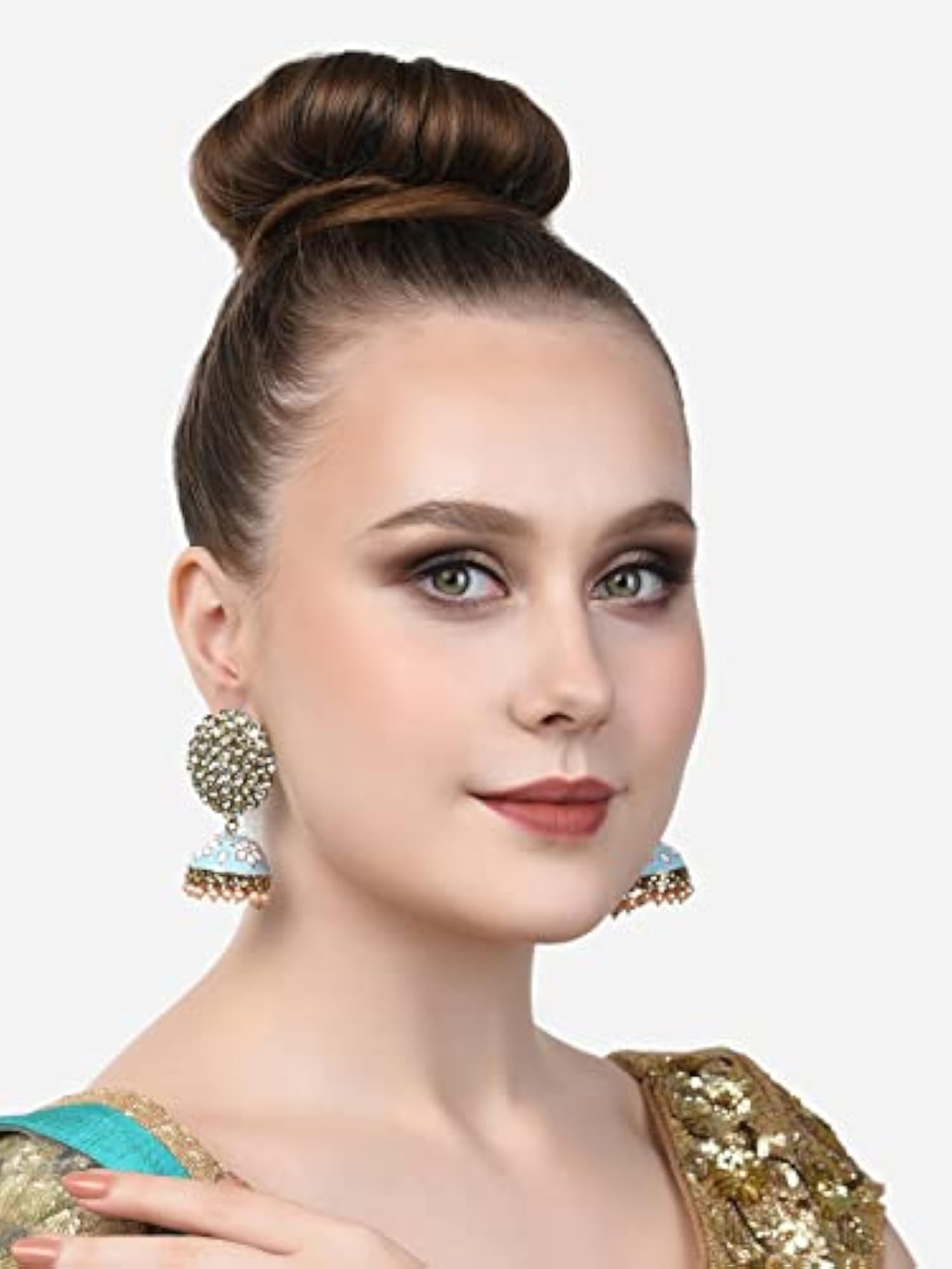 Turquoise-Pink Meenakari Kundan Ethnic Jhumki Earrings