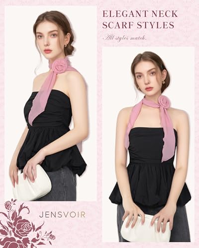 Chiffon Scarf for Women, Removable Flower Neck Scarf Light Soft Fashion Rose Scarves Versatile Headband or Hair Band2