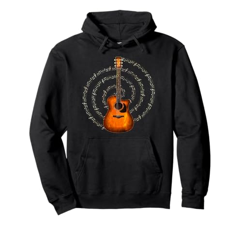 Guitarra Acústica Con Notas Musicales En Espiral Sudadera con Capucha