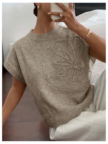 Image of SOLY HUX Women's Short Sleeve Sweater 3D Floral Sweaters Pullover Tank Tops Knit Vest Trendy Fashion Clothing
