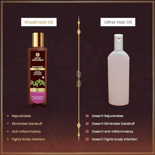 Image of Khadi Organique Anti-Dandruff Hair Oil | Controls Dandruff, Itchiness & Scalp Sebum | Strengthens Roots & Adds Shine | With Fennel, Hibiscus & Botanical Extracts | No Mineral Oils or Silicones - 200ml