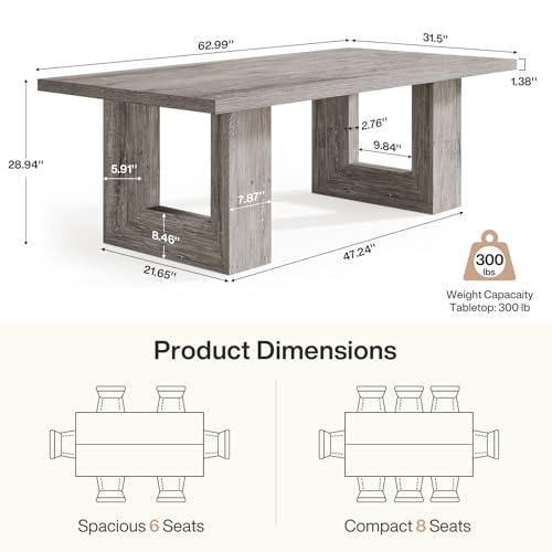 Image of Tribesigns Farmhouse Dining Table, 63-Inch Rectangular Kitchen Table with Strong Geometric Frame for Kitchen & Dining & Living Room, Grey