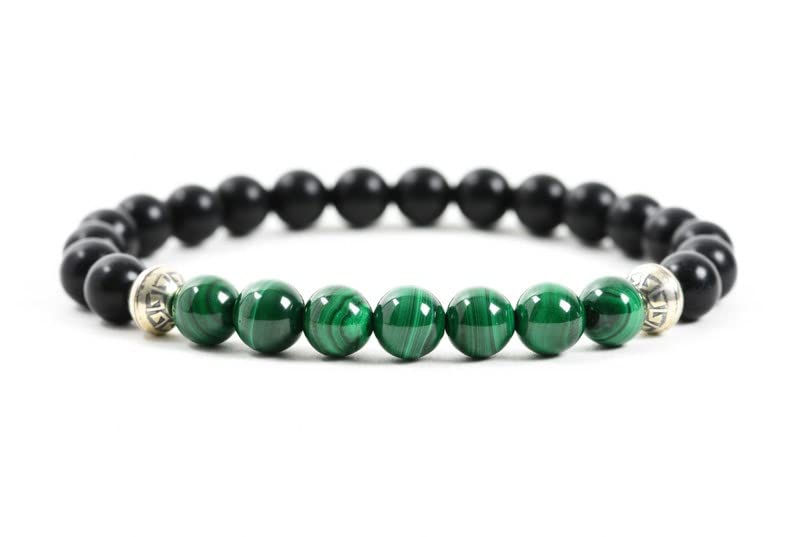 Bracelet pierres malachite onyx noir 8mm : bijoux perles rondes stretch 7"
