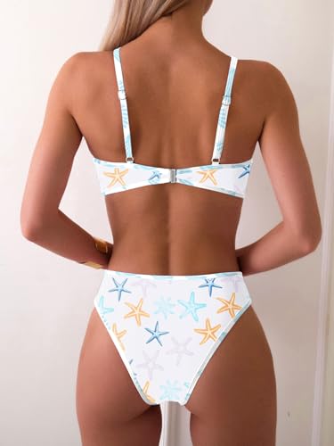 Image of Fanuerg Women's Triangle Bikini Sets O Ring Linked Two Piece Swimsuits Floral Printed Cheeky Bathing Suit