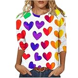Genérico Camiseta de Mujer con Estampado de Corazones, Manga 3/4, Cuello Redondo, Casual y Suelta