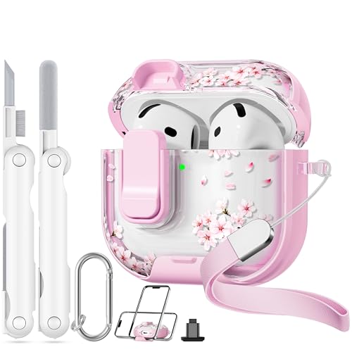 Skyconser ���S���b�N�t�� Apple AirPods 4 �P�[�X�A�N���A�t���[���� �L���[�g AirPod��4����P�[�X �d�b�X�^���h&�N���[�j���O�L�b�g�t�� �����p �K�[���[ ��