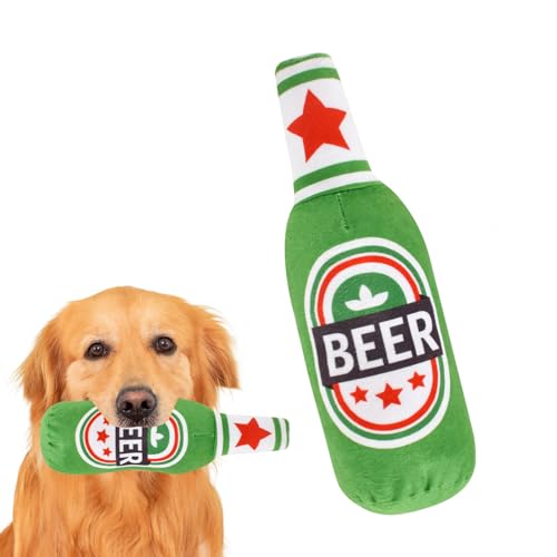 Weenwill Giocattoli di Peluche a Forma di Bottiglia di Birra,Giocattolos Interattivo da Masticare con Squeaker per Cani,Giocattoli per Canis,per Cani Piccoli Medi Grandi Altri Animali Domestici,Verde