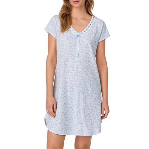 Eileen West Sleepwear & Loungewear - Jersey Knit Collection - 100% Cotton Lightweight Breathable Short Nightshirt Nightgowns for Women, Blue, M