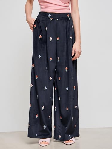 CIDER Corduroy Pants Women Floral Embroidery Mid Waist Wide Leg Trousers Long Casual Pants with Pockets2