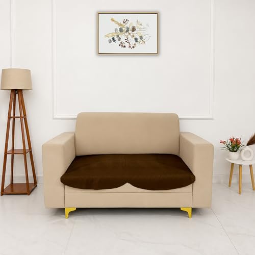 Image of Homerz Premium 'Surya Series' Sofa Cover | Stylish Sofa Protector | Net Fabric | Anti-Stain & Washable Slip Cover Exact Size Antislip (New Jerry Brown, 2 Seater, Only Seat Cover)