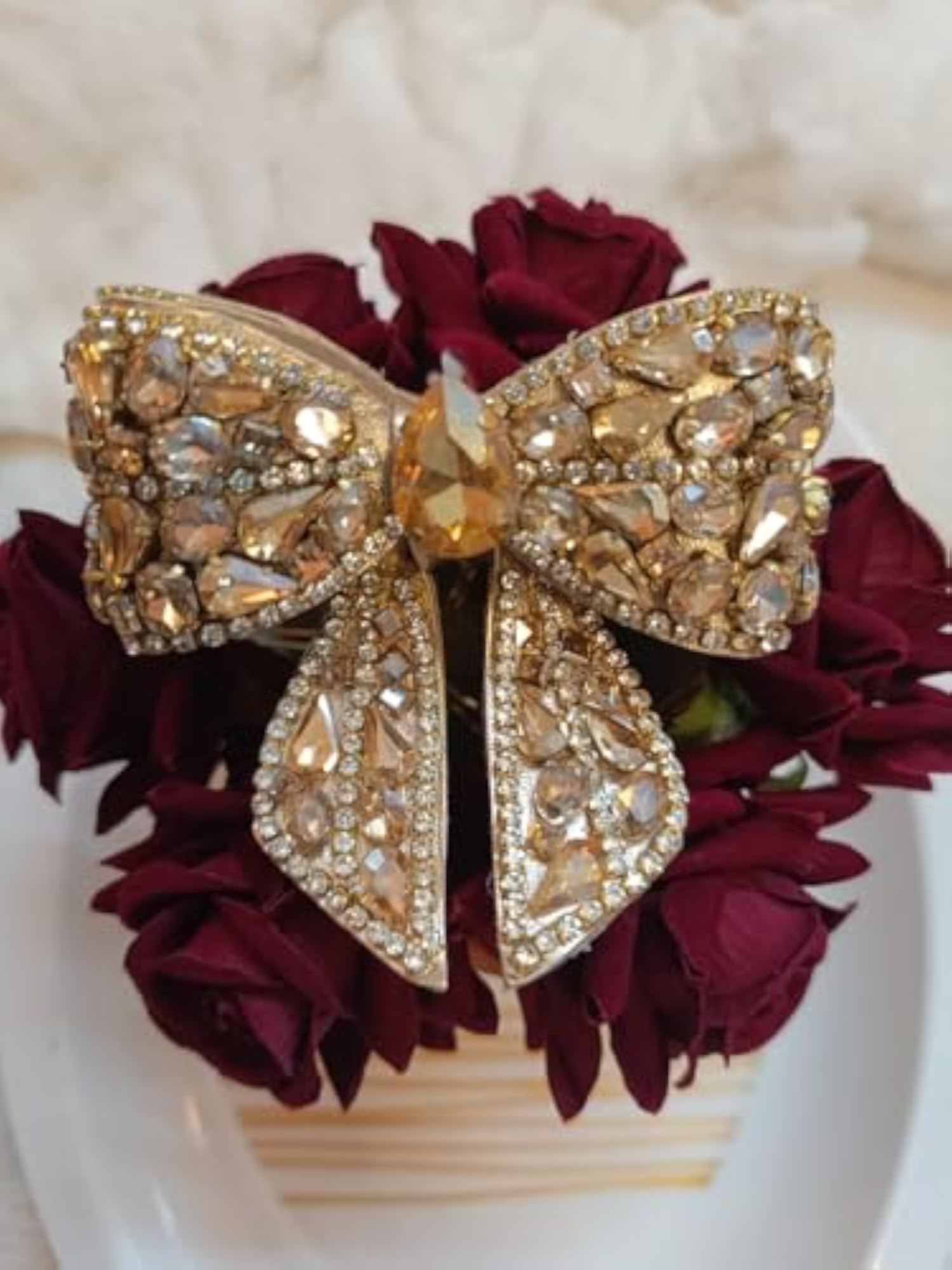 Elegant Golden Rhinestone Bow Hair Clip