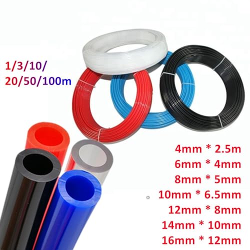 flexiable rubber Air Hose Pneumatic Tube Pipe PU Hoses 12mm 14mm For Compressor Polyurethane Tubing 1 3 10 Meter 8mm 6mm 4mm 10mm Red drain elastic (Size : 3 meter, Color : OD 6xID 4mm)