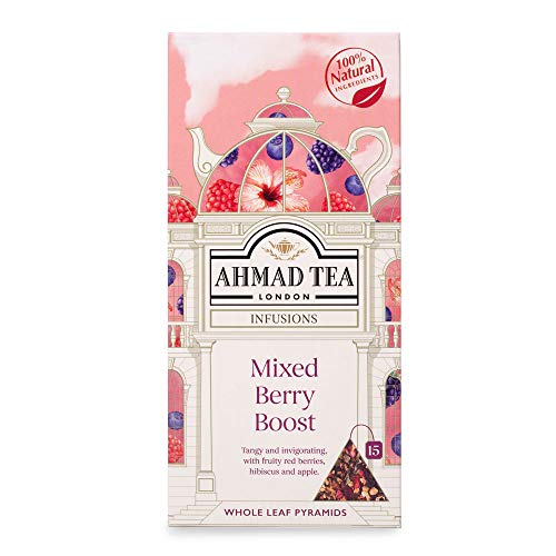 Ahmad Tea Herbal Tea, Mixed Berry Boost, Pyramid Teabags, 15 ct - Caffeinated and Sugar-Free