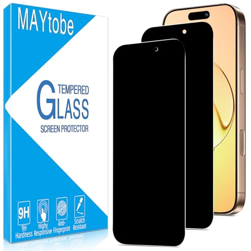MAYtobe 2 Pack Privacy Screen Protector for iPhone 16 Pro Anti Spy Tempered Glass Case Friendly Anti-Scratch Ultra Resistant Touch Sensitive No Bubbles