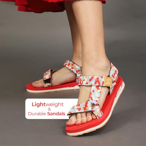 Image of YOHO EVA Sandals for Women | EVA sole | Comfortable cushioned sole with TPR base | Lightweight | Soft skin friendly straps | Adjustable straps | Velcro closure | Vibrant colour options