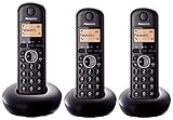 Panasonic KX-TGB213 - Teléfono fijo inalámbrico Trío (LCD, identificador de llamadas, Intercomunicación, agenda de 50 números, tecla de navegación, alarma, reloj), Negro, TGB21 Trio