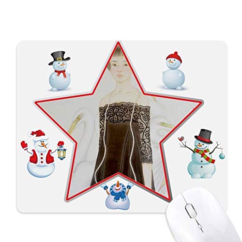 Tapis de souris Noël style chinois pour bureau cosy avec décor bonhomme de neige
