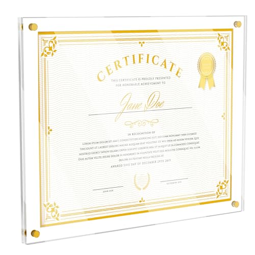 11X14 Acrylic Diploma Frame Clear Floating Picture Frame for Wall No Drill