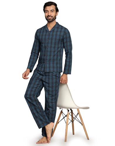 Image of B STORIES Men's 100% Cotton Full Sleeve PJ Set - Checkered Nightwear Set | Soft Loungewear | Comfortable Sleepwear | Stylish Casual Home Wear Shirt & Pant (S-XXL)