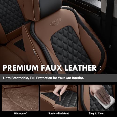 Image of Coverado Universal Car Seat Covers Full Set, Premium Breathable Waterproof Faux Leather Front & Rear Seat Protectors, Luxury Automotive Interior for Sedans SUVs Trucks - CoffeeBlack