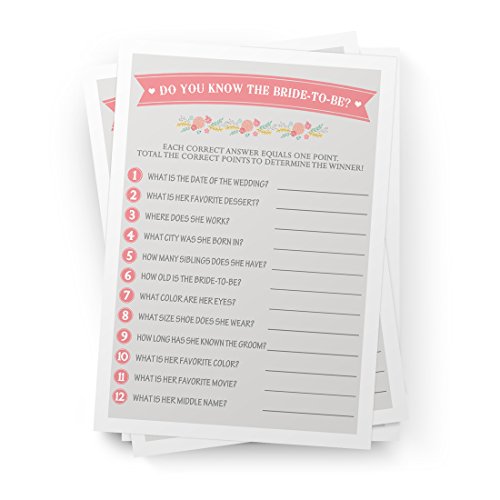 Do You Know The Bride, Wedding and Bridal Shower Games, Favors, Activities, and Decorations, 50 Sheets
