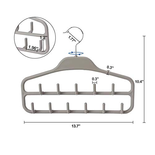 Fairyhaus Belt Hanger Organizer 2 Pack, Non Slip Tie Rack Holder, Durable Hanging Closet Accessory Hooks For Belts, Ties, Jewelry, Scarves, Tank Tops, Grey #TOP4