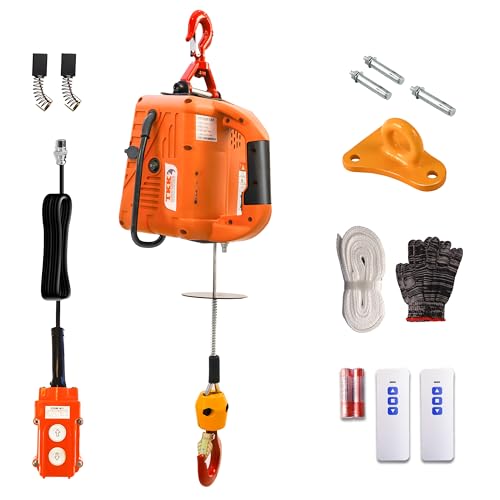 3-in-1 Electric Hoist Winch 1500W Powerful Portable 120V Winch with 1100Lbs Loading Capacity 16 ft/min Lift Speed 25ft Lifting Height Perfect for Garages Warehouses and Factories