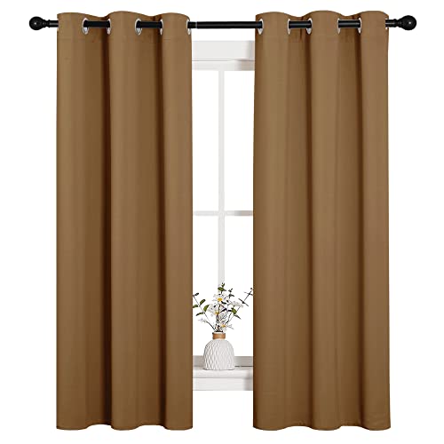 Image of NICETOWN Sleek Blackout Curtains 63 inches Length for Small Windows, Noise Reducing and Block Draft Panels for Door Doorway Laundry Office Luxury Decor Theme (2 Panels, Gold Brown, W34 x L63 -Inch)