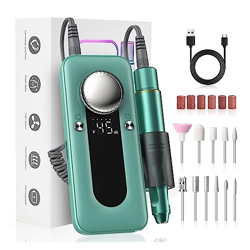 Lima Electrica Uñas, Taladro eléctrico for uñas, 45000RPM, kit profesional de taladro for uñas Efile, lima eléctrica for uñas acrílicas, uñas de Gel(Groen)