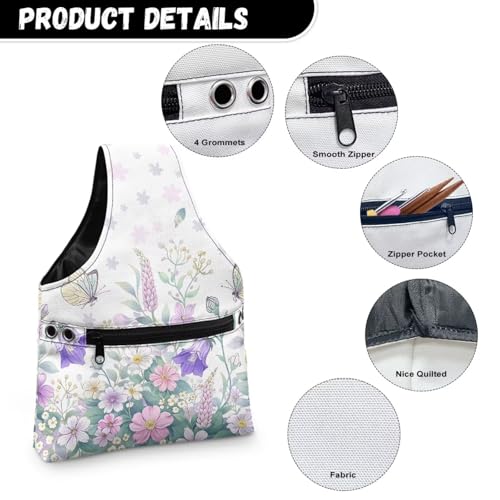 Image of ZUXONGSY Wildflower Knitting Bag Yarn Bags for Crocheting Butterfly Floral Yarn Storage Organizer for Crochet