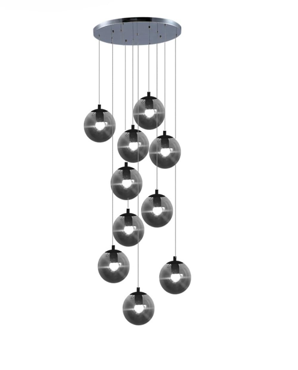 Lustre en cristal de luxe gris pour escalier et haut plafond à 12 lumières