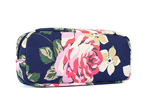 Leaper Floral Pen Pencil Case Coin Purse Pouch Cosmetic Makeup Bag Dark Blue