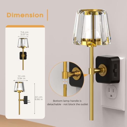 Image of LED Night Lights Plug into Wall, Decorative Crystal Nightlights | 2 Pack Dimmable Night Light 180 Rotating Plug in, Dusk to Dawn Sensor, Crystal Wall Sconces for Bedroom Hallway Living Room