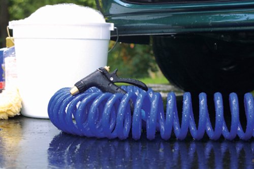 Plastair SpringHose PUW650B93OT-AMZ Light Polyurethane Lead Free Drinking Water Safe Recoil Garden Hose, Blue Translucent, 3/8-Inch by 50-Foot