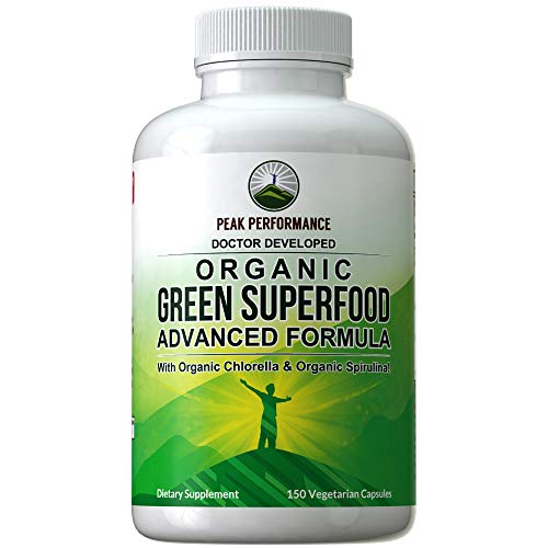 Organic Super Greens 150 Capsules - Green Juice Superfood Supplement with 25 All