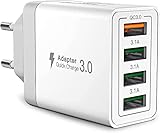 ✅【Hasta 33 W de carga rápida】 El cargador USB tiene 4 puertos, uno de los cuales es una carga rápida (QC 3.0) y tres salidas de 3.1 A, que pueden proporcionar hasta 33 W de potencia y cargar 4 dispositivos al mismo tiempo al mismo tiempo. Compatible con QC 3.0, el dispositivo se puede cargar completamente en menos de 1 hora, lo que es 4 veces más rápido que los cargadores convencionales.