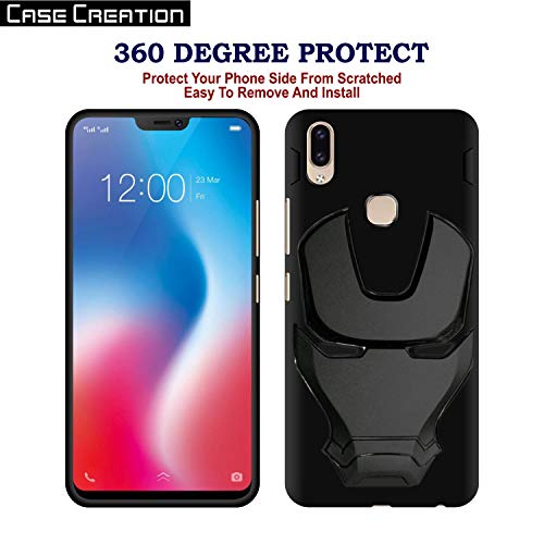 Image of COVERLY Official 3D Touch Feel Trending Marvel Avengers Logo Mask Soft Rugged Grip Silicone Iron Man Super Power Cartoon Movie Engraved Silicone Matte Back Cover for Xiaomi Mi A2 -Black